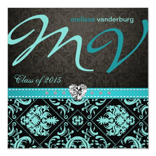 Elegant Aqua blue Class of 2015 Graduation Invitation Card (front side)