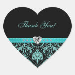 Elegant Aqua Blue Damask "Thank You" Stickers