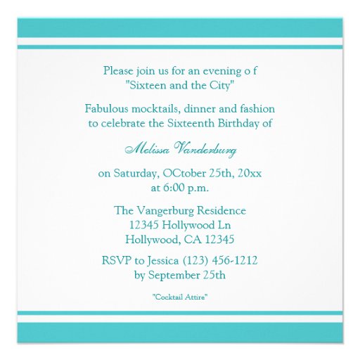 Elegant Aqua blue Sweet Sixteen Birthday Invites