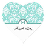 Elegant Aqua Blue & White Damask Thank You stickers