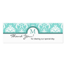 Elegant Aqua Blue & White Damask Thank You Tags Business Card
