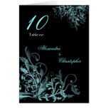 Elegant Aqua Flower Swirls Table Number Cards