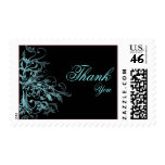 Elegant Aqua Flower Swirls Thank You Postage Stamps