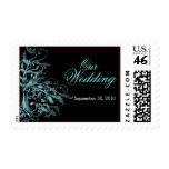 Elegant Aqua Flower Swirls Wedding Announcement Stamp