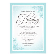 Elegant aqua snowflakes and snow holiday party invite