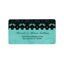 Elegant aqua swirls and black lace address label