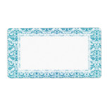 Elegant Aqua Teal Blue Calligraphic Damask Personalized Shipping Labels
