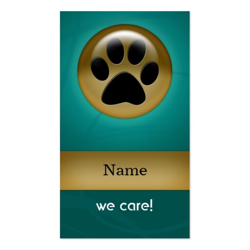 elegant aqua teal paw print pet care Business Card (front side)