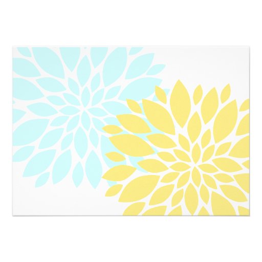 Elegant Aqua Yellow Floral Burst Engagement Party Invites