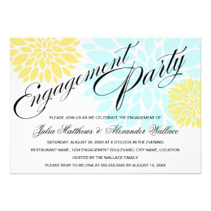 Elegant Aqua Yellow Floral Burst Engagement Party Invites