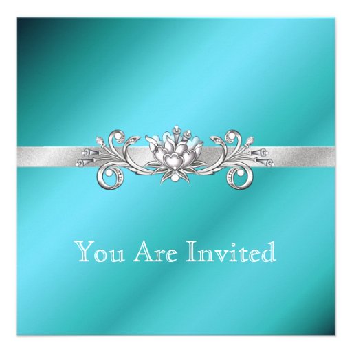 Elegant Aquamarine and Silver Party Invitations
