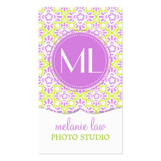 Elegant Arabesque Damask Lilac Purple Personalized Business Card Template (front side)