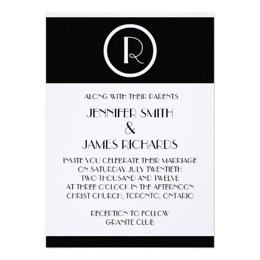 Elegant Art Deco Monogram R Wedding Invitation