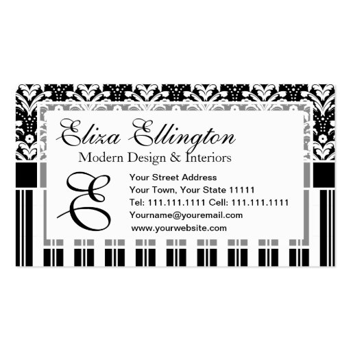 Elegant Art Deco Vintage Floral Damask and Stripes Business Card Template (front side)