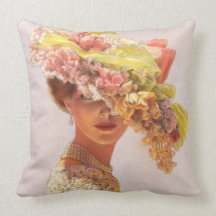 Elegant Art Decor Pillow floral hat Victorian lady