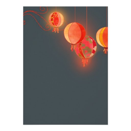 Elegant Asian Paper Lanterns Wedding Couple Shower Personalized Invitations