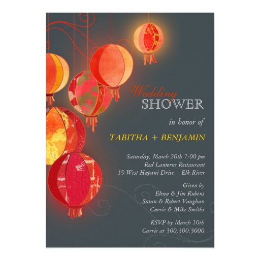 Elegant Asian Paper Lanterns Wedding Couple Shower Personalized Invitations