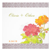 Elegant Asian Peony + Damask Floral Wedding Invite