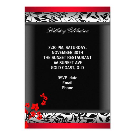 Elegant Asian Red Flowers White black Custom Invitation