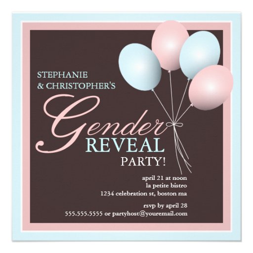 Elegant Baby Balloon Gender Reveal Invitation (front side)