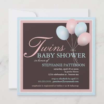 Elegant Baby Balloon Twins Baby Shower Invitation