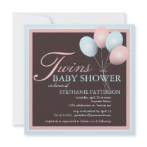 Elegant Baby Balloon Twins Baby Shower Invitation