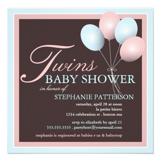 Elegant Baby Balloon Twins Baby Shower Invitation (front side)