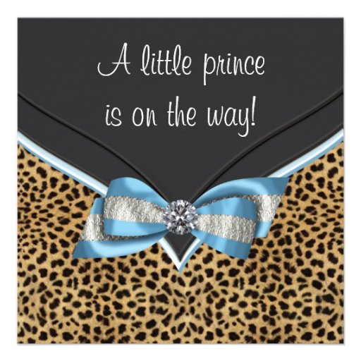 Elegant Baby Blue Leopard Prince Baby Shower Invites