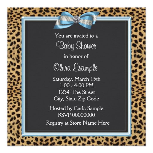 Elegant Baby Blue Leopard Prince Baby Shower Invites