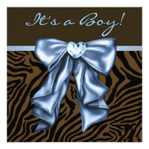 Elegant Baby Blue Zebra Baby Boy Shower Personalized Invitation