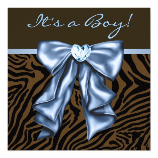 Elegant Baby Blue Zebra Baby Boy Shower Personalized Invitation