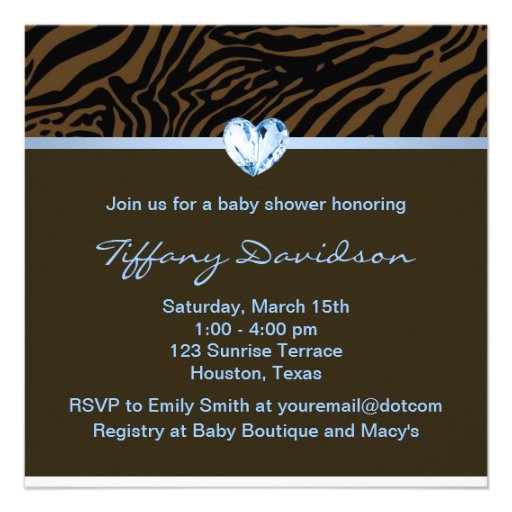 Elegant Baby Blue Zebra Baby Boy Shower Personalized Invitation
