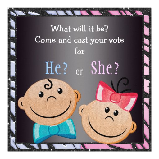Elegant Baby Gender Reveal Babies & Zebra Print Personalized Invitations