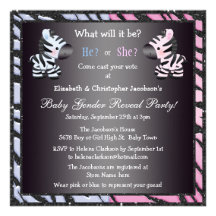Elegant Baby Gender Reveal Zebras & Animal Print Personalized Invites