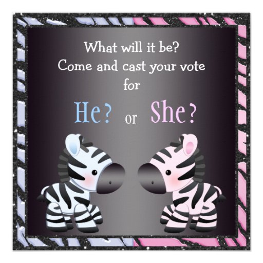 Elegant Baby Gender Reveal Zebras & Animal Print Personalized Invites