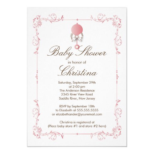 Elegant Baby Rattle Girl Baby Shower Invitation Zazzle
