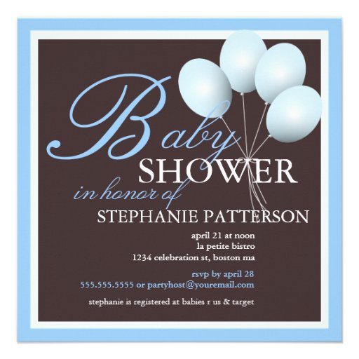 Elegant Baby Shower Blue Balloons Invitation