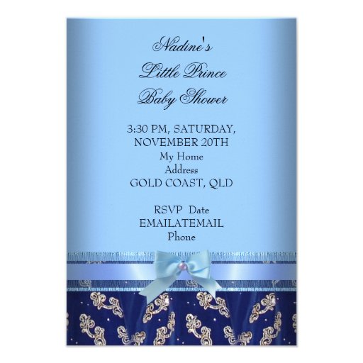 Elegant Baby Shower Boy Blue Little Prince Crown 2 Custom Announcements