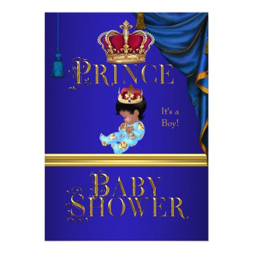 Elegant Baby Shower Boy Blue Little Prince Crown 3 Announcements