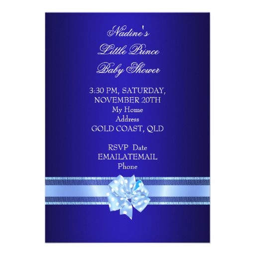 Elegant Baby Shower Boy Blue Little Prince Crown Custom Invites