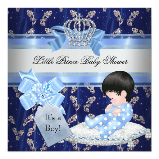 Elegant Baby Shower Boy Blue Little Prince Crown Invitation (front side)