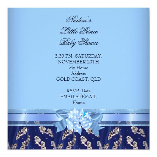 Elegant Baby Shower Boy Blue Little Prince Crown Invitation