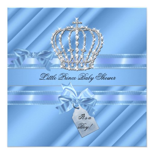 Elegant Baby Shower Boy Blue Little Prince Crown Personalized Invites