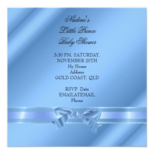 Elegant Baby Shower Boy Blue Little Prince Crown Personalized Invites