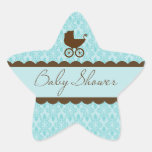 Elegant Baby Shower Carriage and Blue Damask Stickers