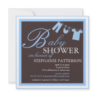 Elegant Baby Shower Clothes Line Blue Invitation