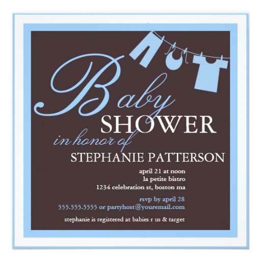 Elegant Baby Shower Clothes Line Blue Invitation