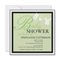 Elegant Baby Shower Clothes Line Green Invitation