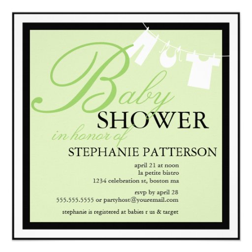 Elegant Baby Shower Clothes Line Green Invitation