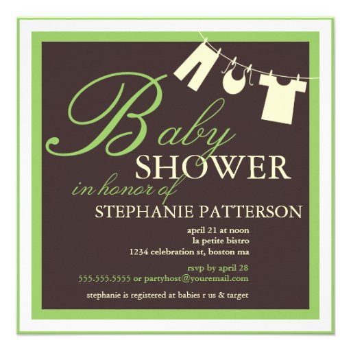 Elegant Baby Shower Clothes Line Green Invitation